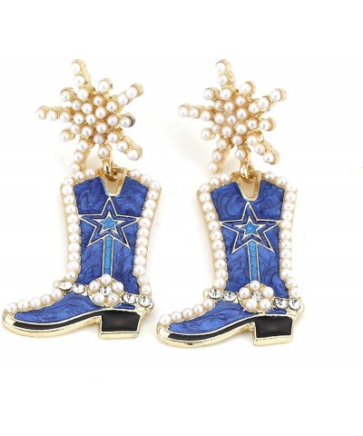 Western Pearl Beaded Cowgirl Cowboy Boot Drop Dangle Earrings Shiny Rhinestones Crystal Pearl Star Snowflower Boot Earrings f...