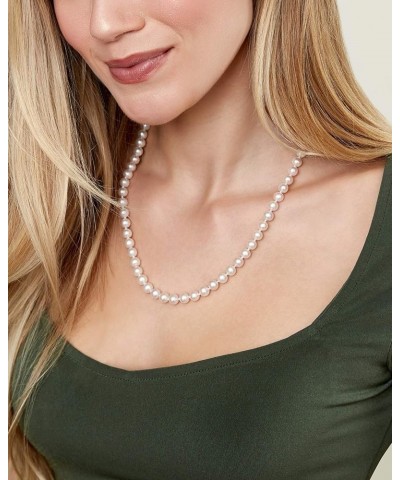 14K Gold AAAA Quality White Freshwater Cultured Pearl Necklace for Women in 20" Matinee Length Yellow Gold 8.0-9.0mm $166.32 ...