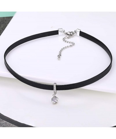 Black Choker Necklace for Women,Gold/Siver Tone Choker Necklace with Elegant Pendant Round Zircon $10.61 Necklaces