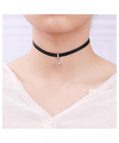 Black Choker Necklace for Women,Gold/Siver Tone Choker Necklace with Elegant Pendant Round Zircon $10.61 Necklaces