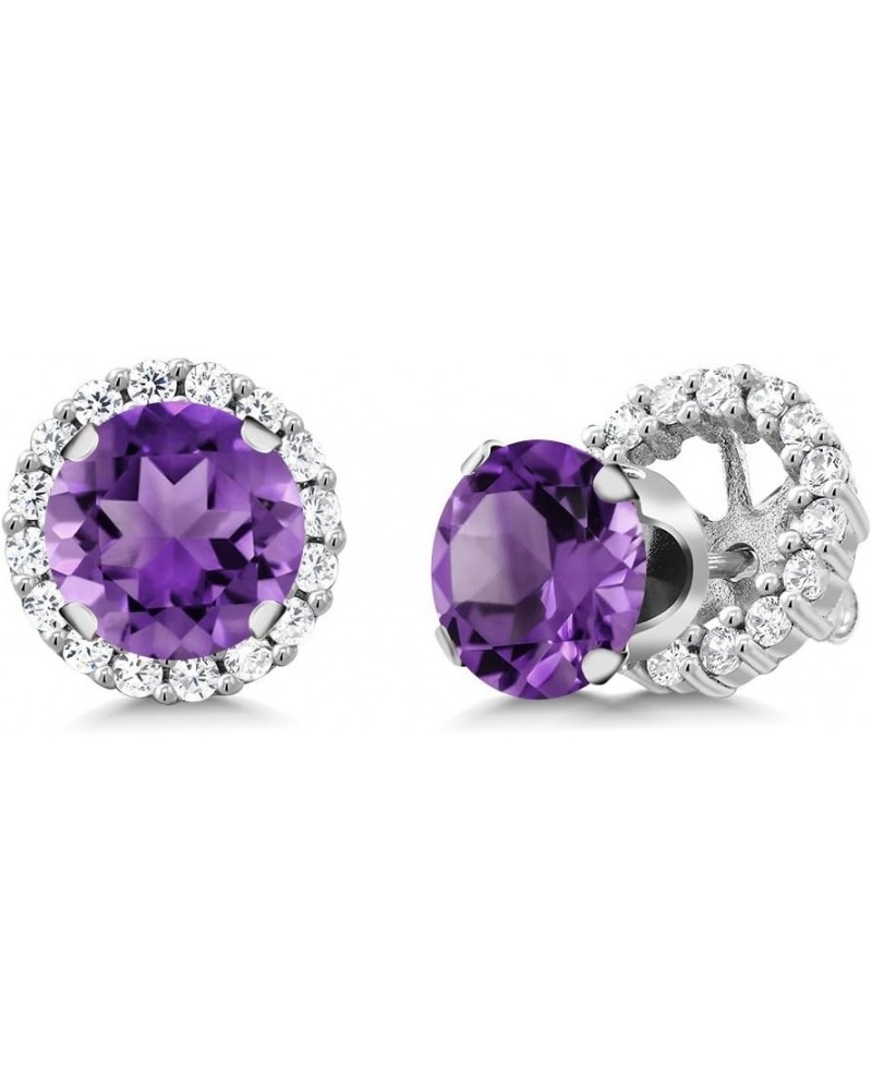 925 Sterling Silver Stud Earrings with Removable Jackets For Women | Gemstone Birthstone | Round 7MM Amethyst, February $29.0...