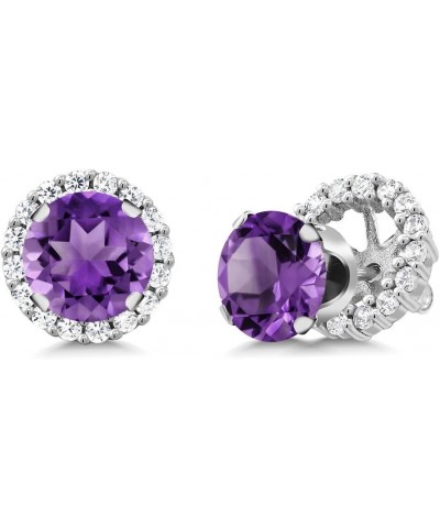 925 Sterling Silver Stud Earrings with Removable Jackets For Women | Gemstone Birthstone | Round 7MM Amethyst, February $29.0...