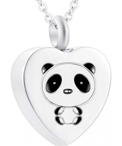 Panda Cremation Heart Urn Necklace for Ashes Stainless Steel Keepsake Memorial Jewelry for Pet Human Ashes with Fill Kit Pand...