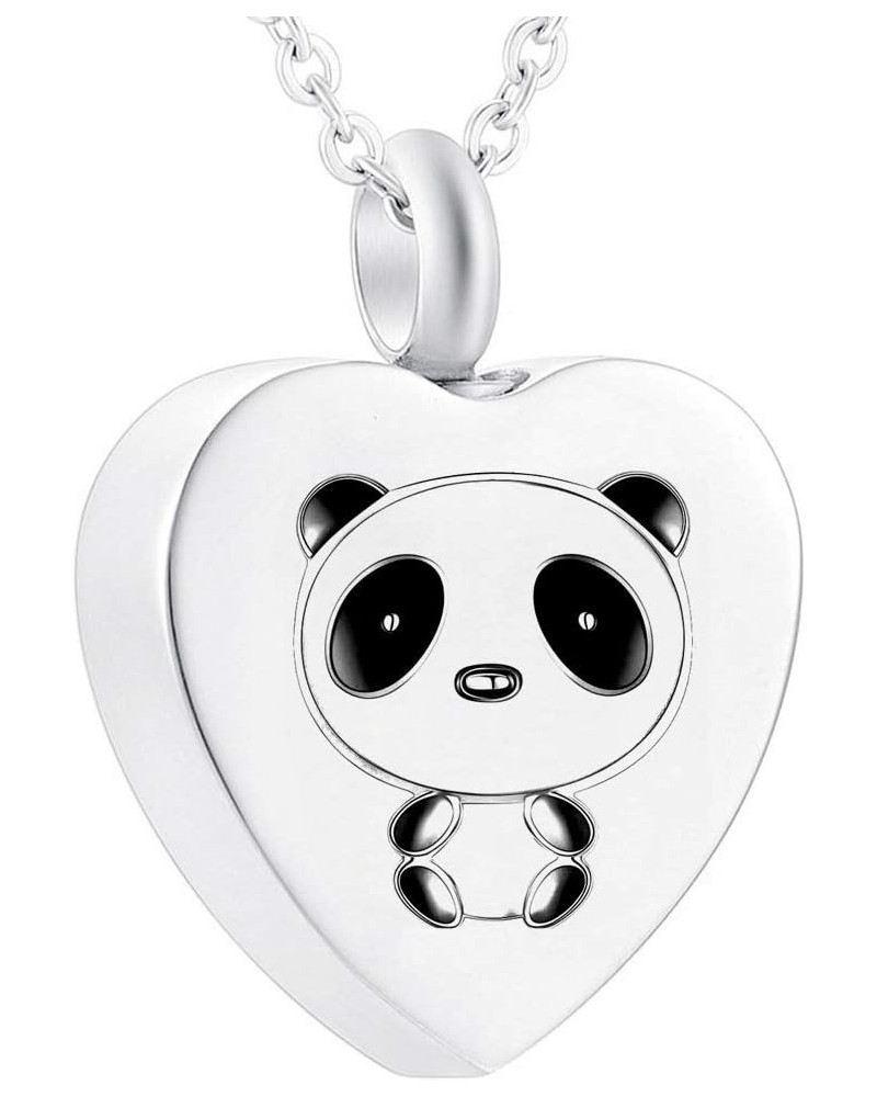 Panda Cremation Heart Urn Necklace for Ashes Stainless Steel Keepsake Memorial Jewelry for Pet Human Ashes with Fill Kit Pand...