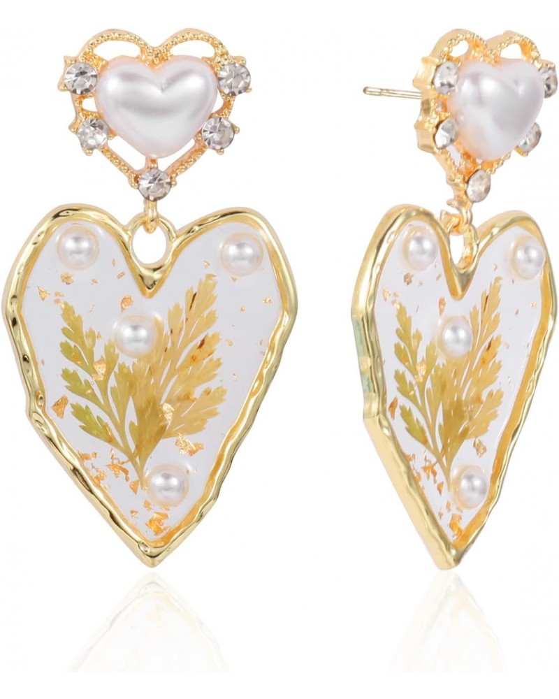 Heart Pearl Earrings Drop Earrings for Women Trendy Statement Gold Earrings For Valentine's Day Mother's Day Birthday $8.99 E...