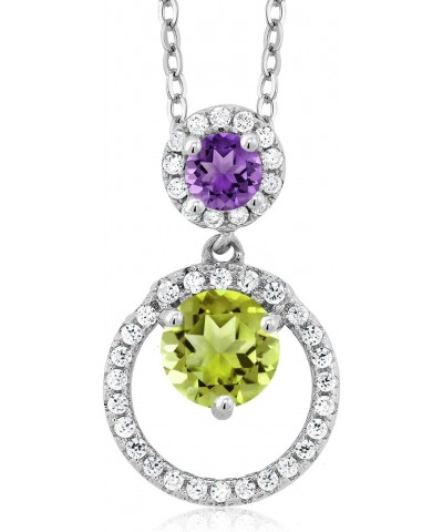 925 Sterling Silver Green Peridot and Purple Amethyst Pendant Necklace For Women (1.69 Cttw, Gemstone August Birthstone, Roun...