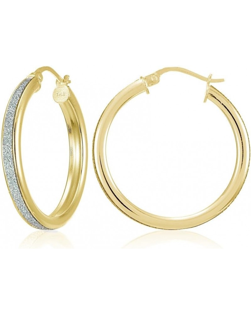 Sterling Silver Glitter Round Hoop Earrings, 15mm-30mm 25mm-Yellow Gold Flashed Silver $17.35 Earrings