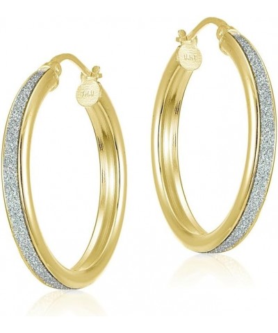 Sterling Silver Glitter Round Hoop Earrings, 15mm-30mm 25mm-Yellow Gold Flashed Silver $17.35 Earrings