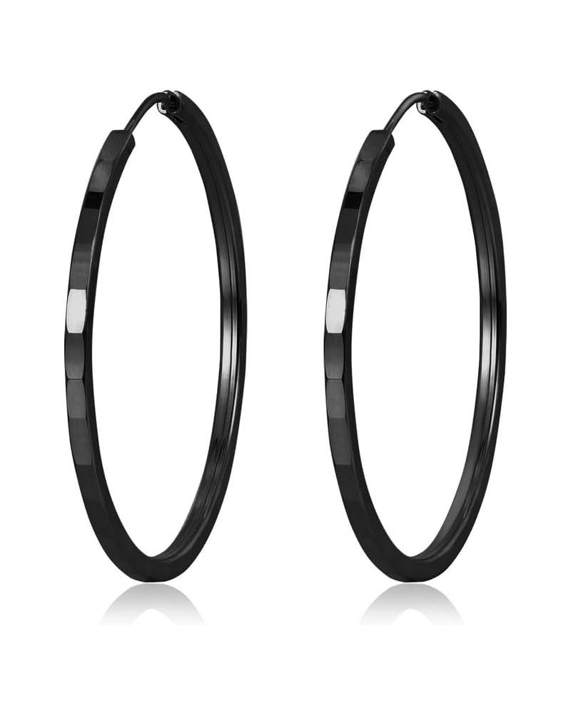 Sterling Silver Hoop Earrings Black Hoop Earrings for Women 14K Gold Plated Hoop Earrings Women's Textured Silver Hoops Earri...