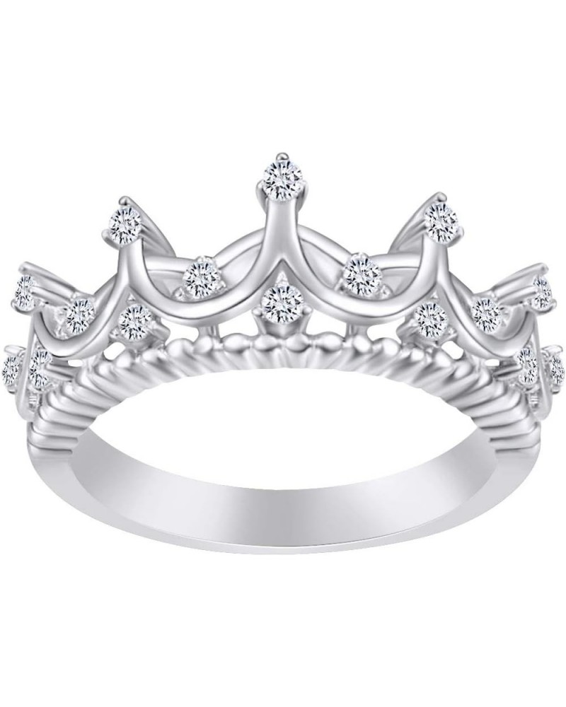 Round Shape White Cubic Zirconia Womens Crown Ring 14k Gold Over Sterling Silver white-gold-plated-silver $29.82 Rings