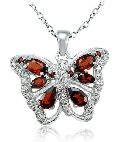 Sterling Silver Choice Of Birthstone Colors and White Topaz Butterfly Necklace Garnet $20.39 Necklaces