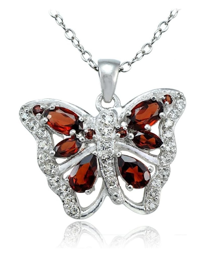 Sterling Silver Choice Of Birthstone Colors and White Topaz Butterfly Necklace Garnet $20.39 Necklaces