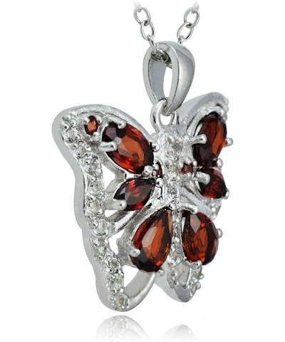 Sterling Silver Choice Of Birthstone Colors and White Topaz Butterfly Necklace Garnet $20.39 Necklaces