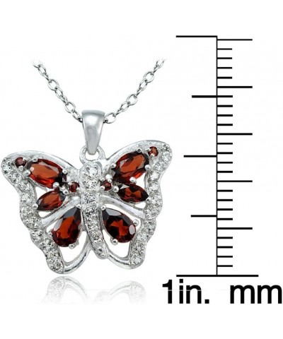 Sterling Silver Choice Of Birthstone Colors and White Topaz Butterfly Necklace Garnet $20.39 Necklaces