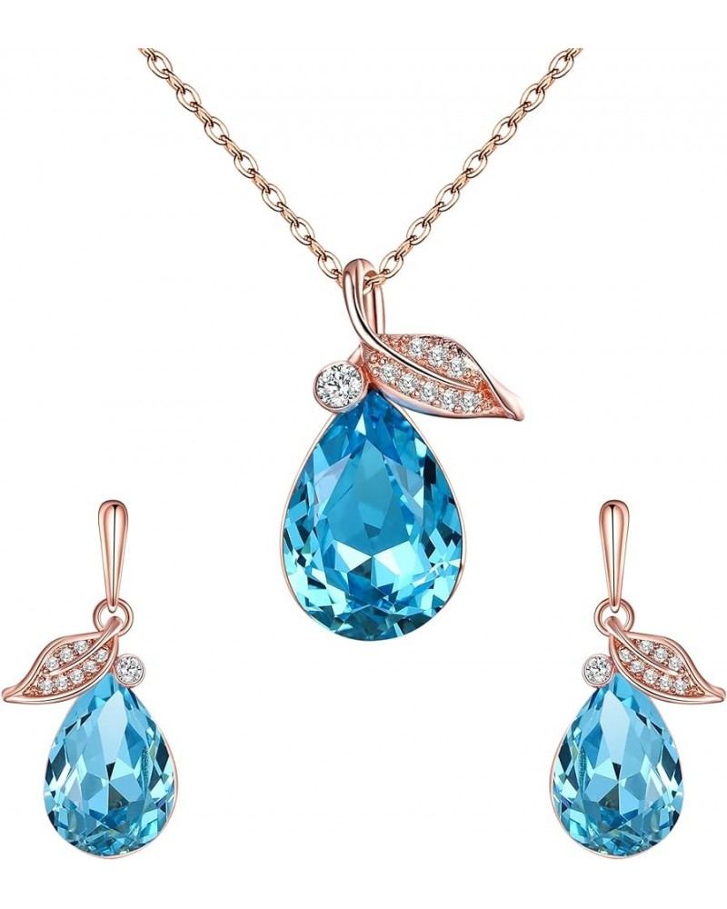 Austrian Crystal Cubic Zirconia Leaf Vine Teardrop Pendant Necklace Dangle Earrings Jewelry Sets for Women, Valentine's Day/M...