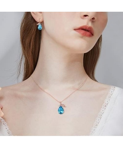 Austrian Crystal Cubic Zirconia Leaf Vine Teardrop Pendant Necklace Dangle Earrings Jewelry Sets for Women, Valentine's Day/M...