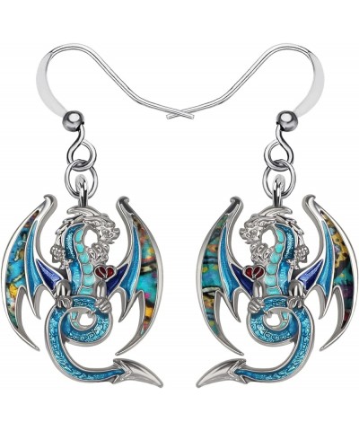 Enamel Fantasy Colorful Dragon Dinosaur Earrings for Women Kids Jewelry Novelty Funny Charms Original Design Blueness $9.59 E...