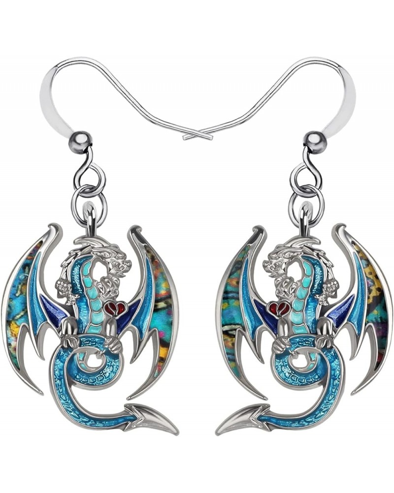 Enamel Fantasy Colorful Dragon Dinosaur Earrings for Women Kids Jewelry Novelty Funny Charms Original Design Blueness $9.59 E...