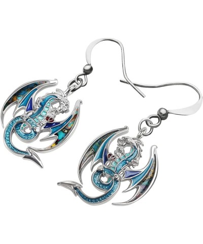 Enamel Fantasy Colorful Dragon Dinosaur Earrings for Women Kids Jewelry Novelty Funny Charms Original Design Blueness $9.59 E...