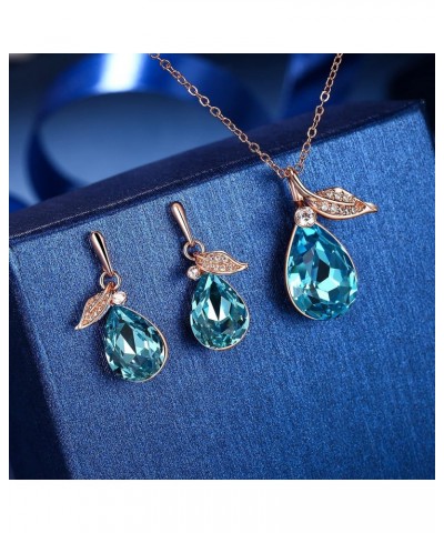 Austrian Crystal Cubic Zirconia Leaf Vine Teardrop Pendant Necklace Dangle Earrings Jewelry Sets for Women, Valentine's Day/M...