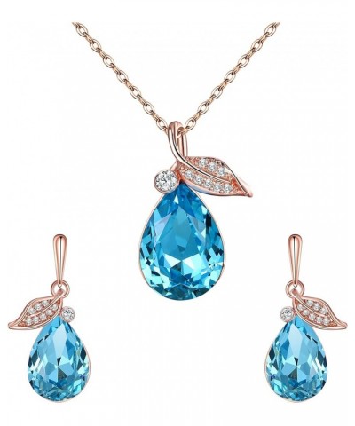 Austrian Crystal Cubic Zirconia Leaf Vine Teardrop Pendant Necklace Dangle Earrings Jewelry Sets for Women, Valentine's Day/M...