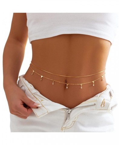 2Pcs Summer Beach Heart Waist Chain Jewelry Bikini Multi Layered Waist Belly Chain Sexy Heart Body Chain Simple Metal Thin Wa...