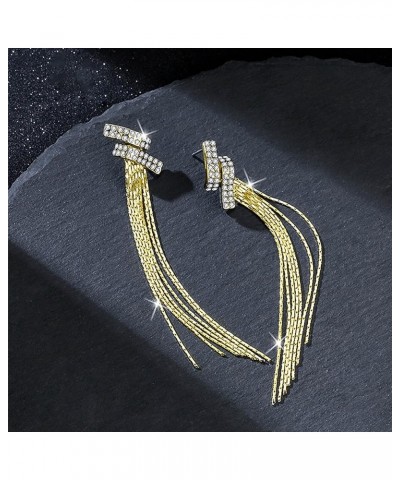 S925 Silver/Alloy Hook Sleek Chain Tassel Drop Earrings Long Leather Fringe Dangle Simple Dainty Earrings Crystals Curve gold...