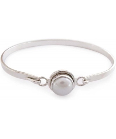 Artisan Handmade Cultured Freshwater Pearl Bangle Bracelet Indian .925 Sterling Silver White Birthstone 'Aesthetic Moon' $52....