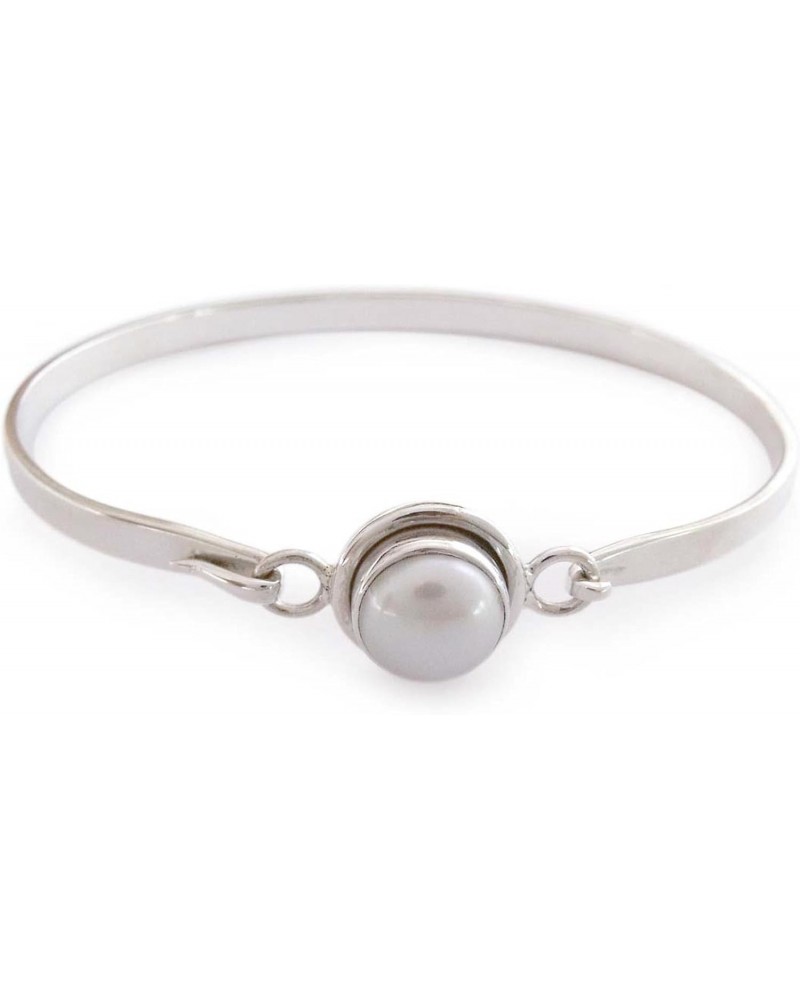 Artisan Handmade Cultured Freshwater Pearl Bangle Bracelet Indian .925 Sterling Silver White Birthstone 'Aesthetic Moon' $52....