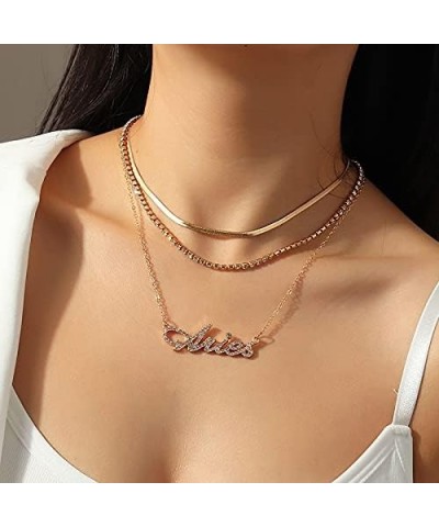 12 Constellation Multilayer Necklace Choker Zodiac Letter Snake Chain Rhinestone Crystal Tennis Chain Collar Birthday Jewelry...