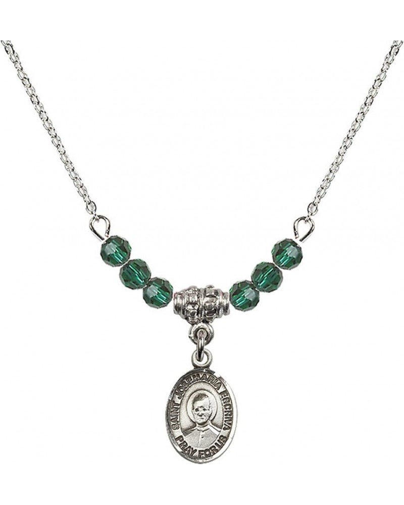 May Birth Month Bead Necklace with Catholic Patron Saint Petite Charm, 18 Inch Saint Josemaria Escriva $32.51 Necklaces