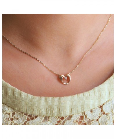 Solid 14K Yellow Gold Heart Pendant Necklace for Women Dainty Small AAAAA CZ Heart Necklace Gift for Her $101.38 Necklaces