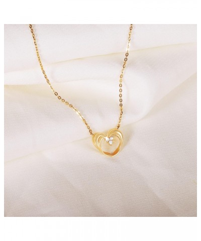 Solid 14K Yellow Gold Heart Pendant Necklace for Women Dainty Small AAAAA CZ Heart Necklace Gift for Her $101.38 Necklaces