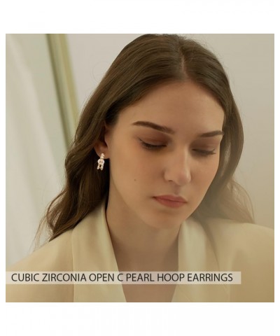 Chunky Gold Hoop Earrings - 14K Gold Plated Lightweight Cubic Zirconia Hoop Earrings with Pearl for Women and Girl Gold $12.9...