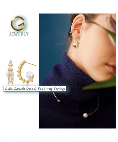 Chunky Gold Hoop Earrings - 14K Gold Plated Lightweight Cubic Zirconia Hoop Earrings with Pearl for Women and Girl Gold $12.9...