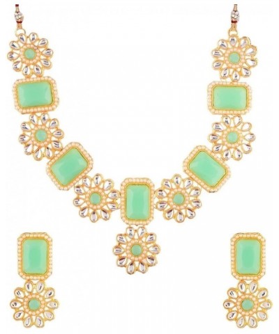 Indian Jewelry Choker Kundan Crystal Floral Necklace Earrings Bollywood Wedding Bridal Set Light Green $11.72 Jewelry Sets