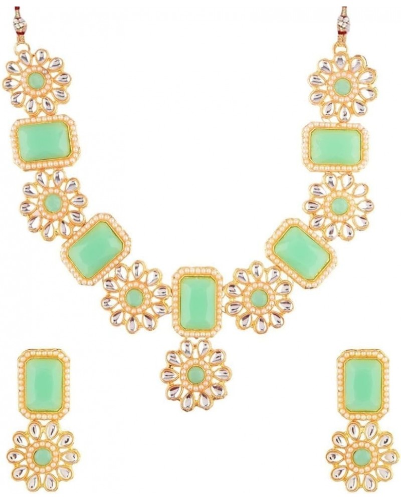 Indian Jewelry Choker Kundan Crystal Floral Necklace Earrings Bollywood Wedding Bridal Set Light Green $11.72 Jewelry Sets