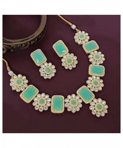 Indian Jewelry Choker Kundan Crystal Floral Necklace Earrings Bollywood Wedding Bridal Set Light Green $11.72 Jewelry Sets