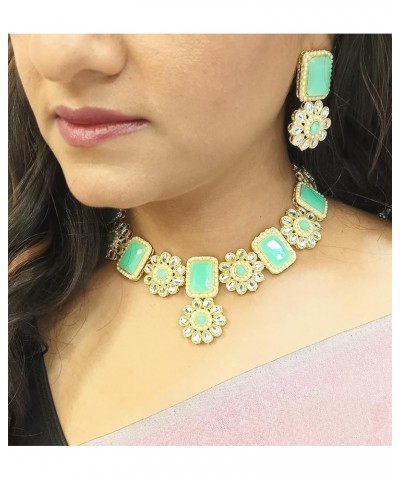 Indian Jewelry Choker Kundan Crystal Floral Necklace Earrings Bollywood Wedding Bridal Set Light Green $11.72 Jewelry Sets