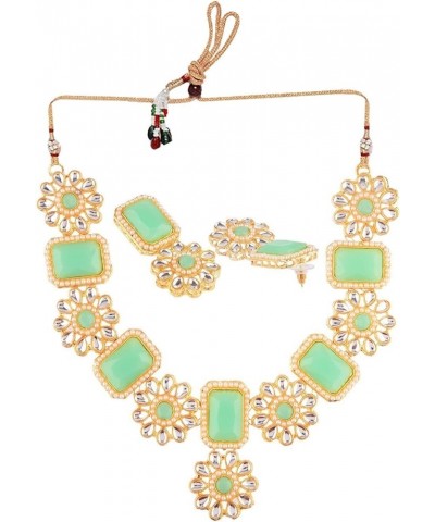 Indian Jewelry Choker Kundan Crystal Floral Necklace Earrings Bollywood Wedding Bridal Set Light Green $11.72 Jewelry Sets