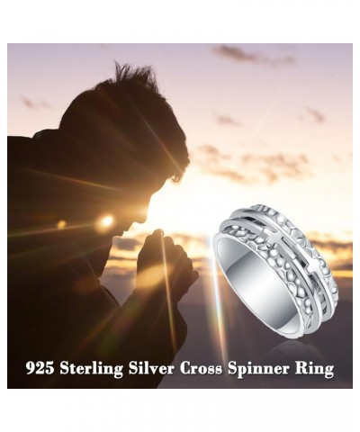 Spinner Ring Cross for Women - 925 Sterling Silver Double Cross Ring Christian Cross Fidget Band Ring Spinner Ring Wide Hamme...