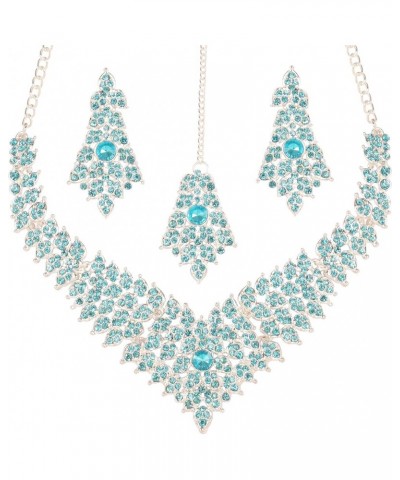 Bollywood Glamour Wedding Evening Wear Jewelry Necklace for Women D622 Turquoise & Silver $11.00 Necklaces