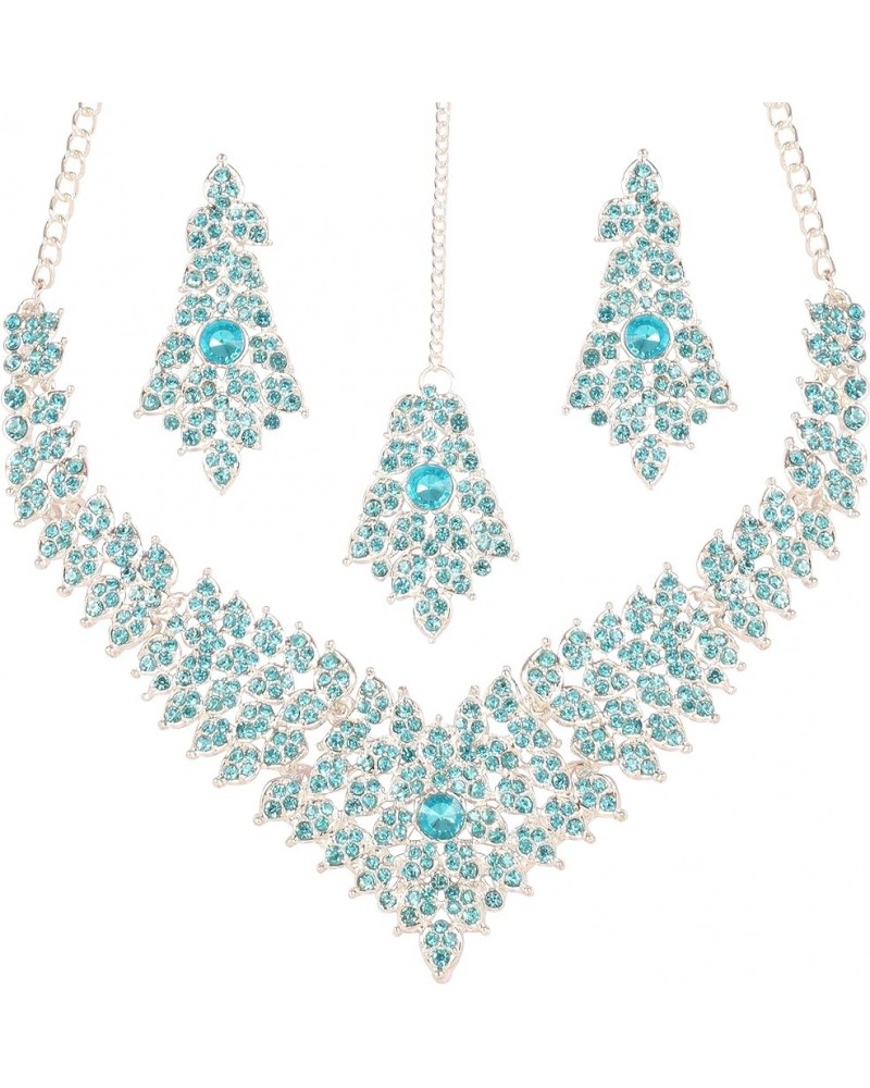 Bollywood Glamour Wedding Evening Wear Jewelry Necklace for Women D622 Turquoise & Silver $11.00 Necklaces