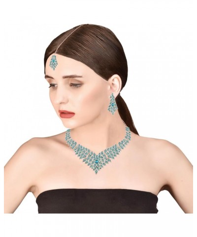 Bollywood Glamour Wedding Evening Wear Jewelry Necklace for Women D622 Turquoise & Silver $11.00 Necklaces