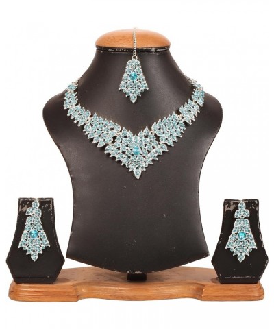 Bollywood Glamour Wedding Evening Wear Jewelry Necklace for Women D622 Turquoise & Silver $11.00 Necklaces