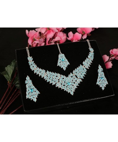 Bollywood Glamour Wedding Evening Wear Jewelry Necklace for Women D622 Turquoise & Silver $11.00 Necklaces