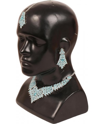 Bollywood Glamour Wedding Evening Wear Jewelry Necklace for Women D622 Turquoise & Silver $11.00 Necklaces