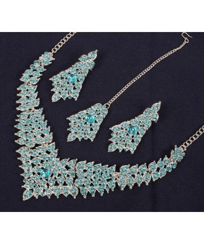 Bollywood Glamour Wedding Evening Wear Jewelry Necklace for Women D622 Turquoise & Silver $11.00 Necklaces