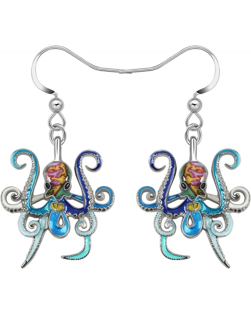 Zinc Alloy Octopus Earrings Decor Enamel Dangle Charms Ocean Animals Jewelry for Women Girls Creative Summer Gifts Blue $8.47...