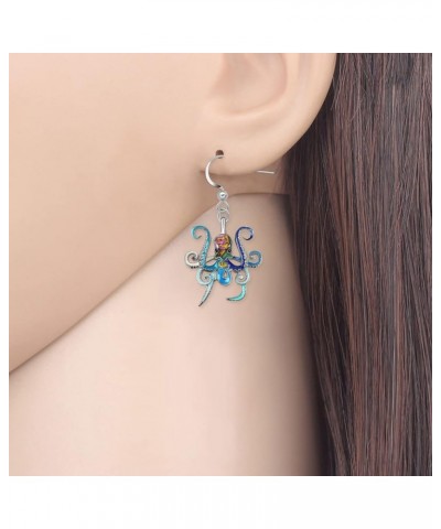 Zinc Alloy Octopus Earrings Decor Enamel Dangle Charms Ocean Animals Jewelry for Women Girls Creative Summer Gifts Blue $8.47...